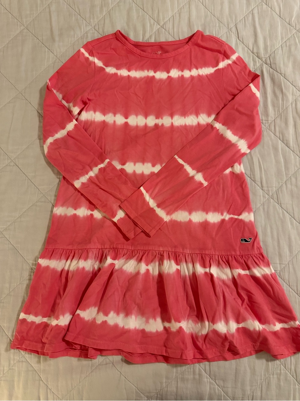 Vineyard Vines Coral Pink and White Tie-Dye Ruffle-Hem Dress